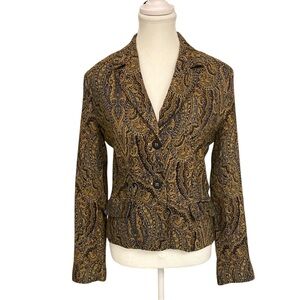 Vintage Luxe Paisley Blazer – Sz 12 Gold‎ & Navy Statement Jacket Fall